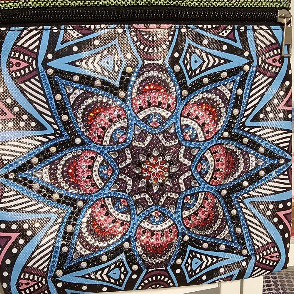 Embellished Mandala Zip Pouch - Blue, Pink & Black